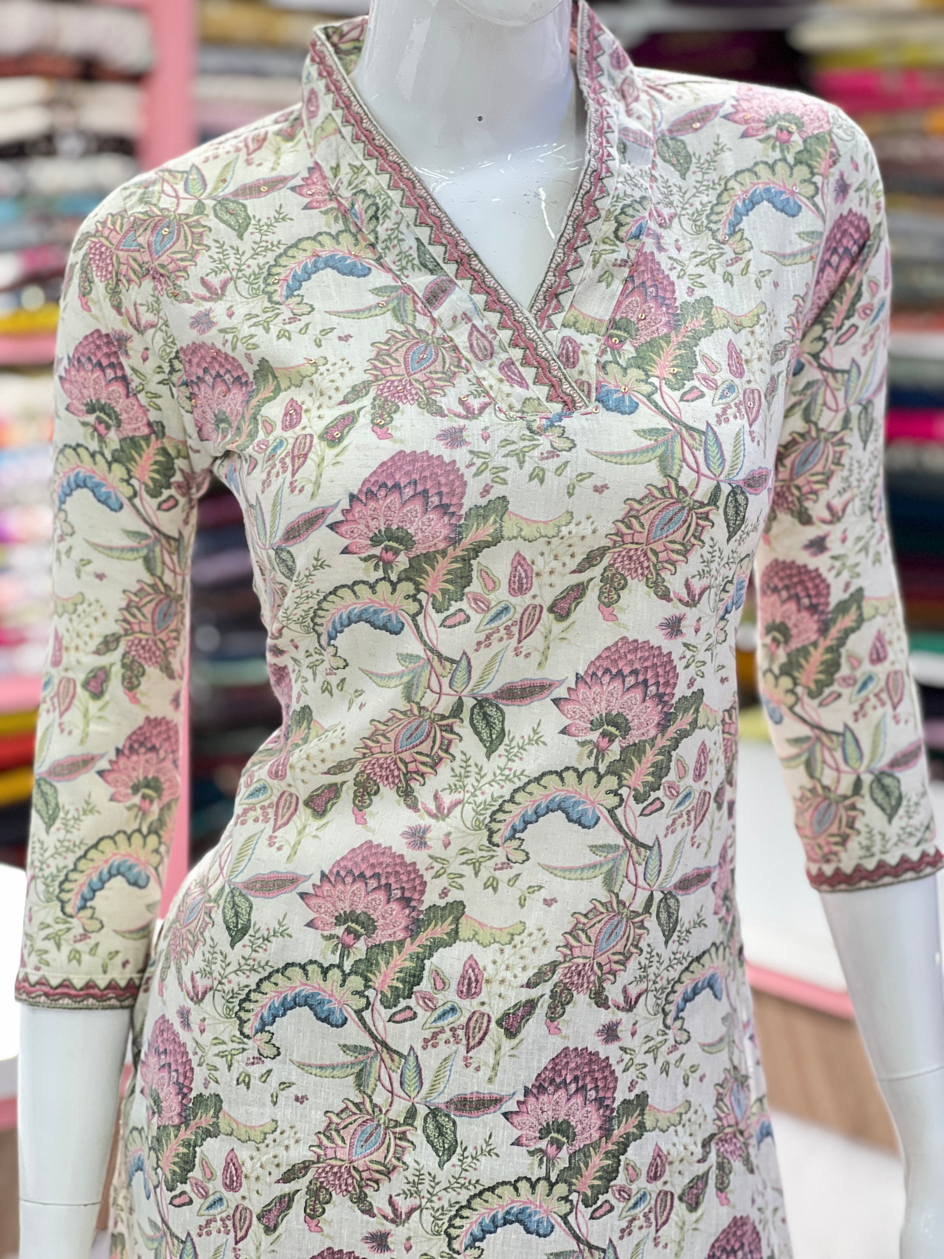 Premium Botanical Print Linen-Cotton Co-ord Set