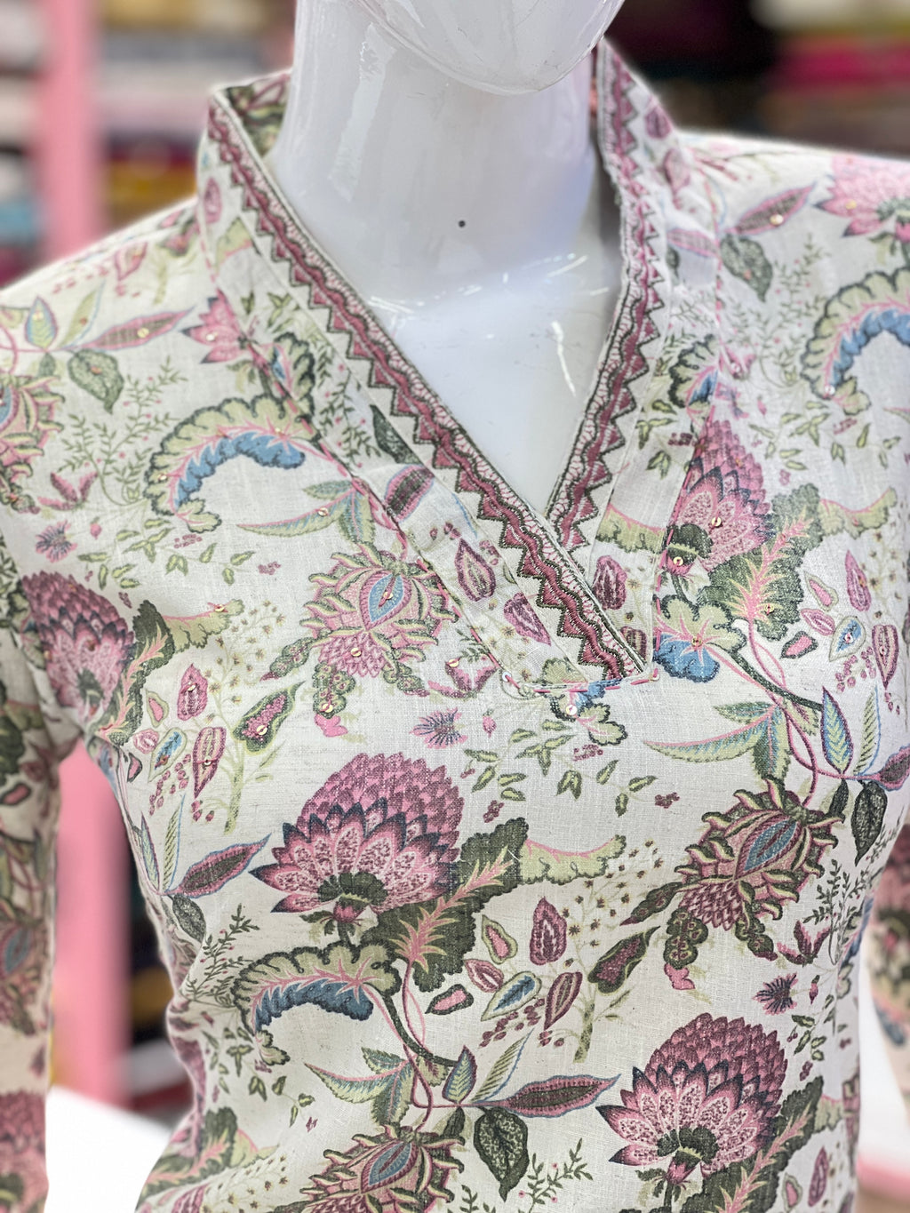 Premium Botanical Print Linen-Cotton Co-ord Set