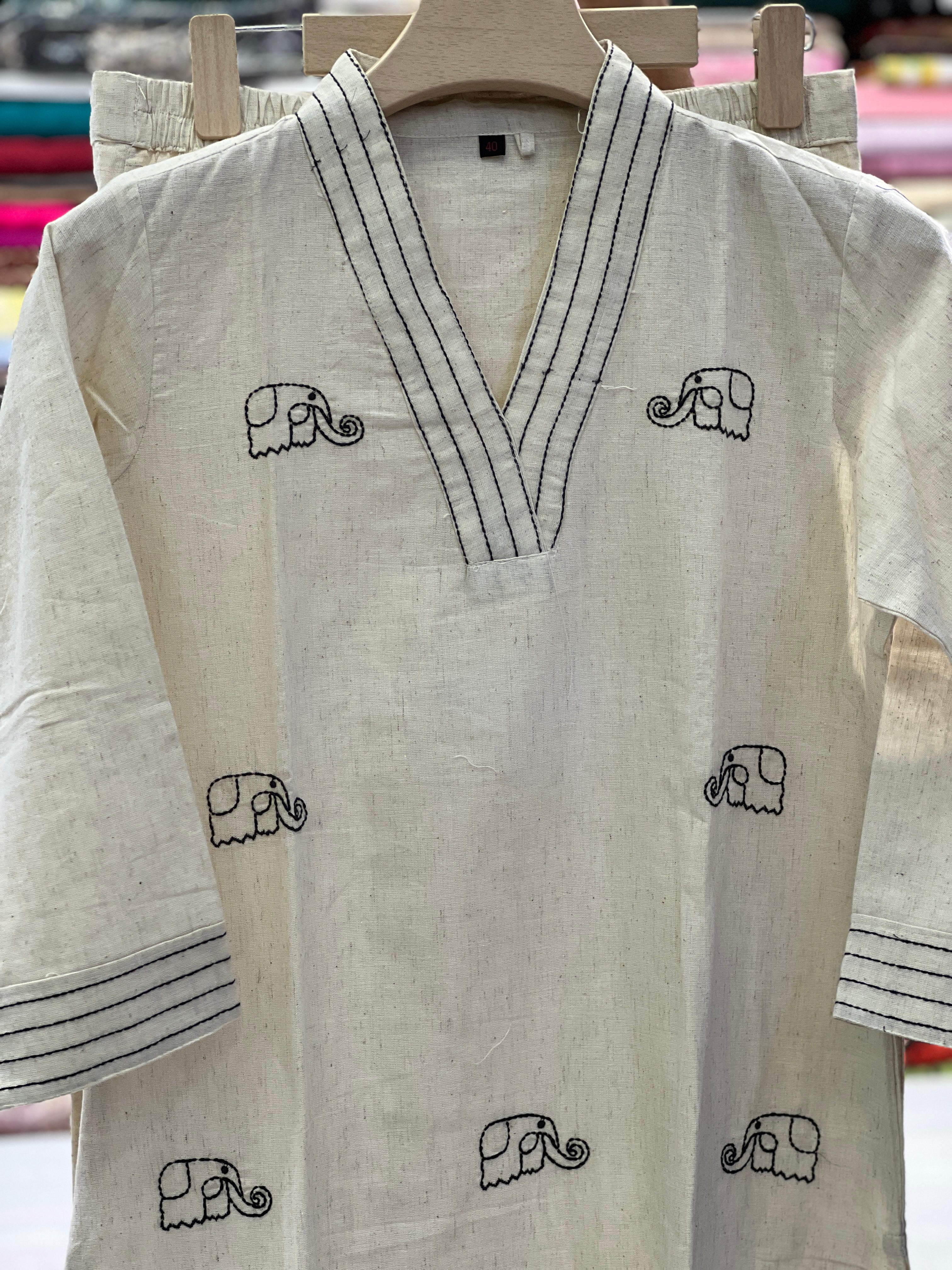 Elephant Embroidered Linen-Cotton Co-ord Set